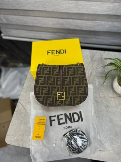 Fendii Boston 365 Brown FF Jacquard Fabric Bag (ZYDROP)AV123