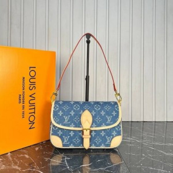 Louiss Vuittonn LV Diane Monogram Empreinte Leather with OG Box & Dust Bag (Blue Denim M46583) (ZYDROP)AV206