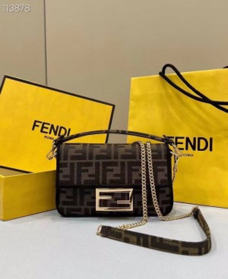Fendii Baguettee Jacquard FF Fabric Bag Brown with Box (ZYDROP)AV122