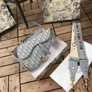 Christiann Diorr Saddle Grey Bag with Box, Bill, Dust Bag & Sling Belt (ZYDROP)AV039