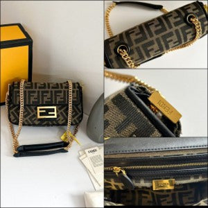 Fendii Baguettee Jacquard FF Fabric Bag Brown with Box (ZYDROP)AV122