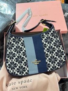 Kate Spadee New York Flower Stripe Shoulder Bag in Jacquard with OG Box & Dust Bag (ZYDROP)AV200