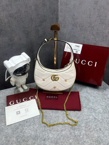 Guccii GG Marmont Half Moon Shaped Calfskin Gold Hardware With OG Red Box & Dust Bag (Zydrop)